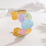 304 Stainless Steel Colorful Enamel Wide Cuff Bangles for Women, Real 18K Gold Plated, Leaf, Inner Diameter: 2.05x2.28 inch(5.2x5.8cm)(BJEW-A159-01A-G)