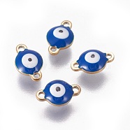 Ion Plating(IP) 304 Stainless Steel Enamel Links connectors, Flat Round with Evil Eye, Golden, Marine Blue, 9.5x6x3.5mm, Hole: 1.2mm(STAS-F206-02G-A04)