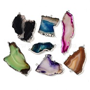 Natural Agate Dyed Nuggets Connector Charms, with Platinum Plated Brass Edge, Mixed Color, 48~80x20~42x3.5mm, Hole: 1.8mm(G-Q016-01)
