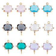 12Pcs 6 Colors Glass Connector Charms, with Brass Micro Pave Cubic Zirconia Findings, Light Gold, Faceted, Cuboid Links, Mixed Color, 17.5x14x5.5mm, Hole: 1.2mm, 2pcs/color(GLAA-HY0001-11)