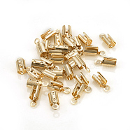 Brass Folding Crimp Ends, Fold Over Crimp Cord Ends, Light Gold, 8x3~3.5mm, Hole: 1mm, Inner Diameter: 3mm(KK-F777-01LG)