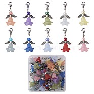Acrylic Angel Pendants, with Glass Pearl Beads, Iron Findings, 304 Stainless Steel Lobster Claw Clasps and Wing Alloy Beads, Mixed Color, 41mm, 10colors, 4pcs/color, 40pcs/box(HJEW-TA0001-06AS)