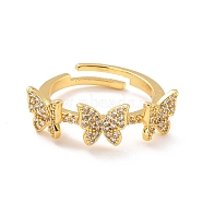 Butterfly Cubic Zirconia Adjustable Finger Ring for Women, Real 18K Gold Plated Brass Ring, Cadmium Free & Lead Free, Clear, US Size 6 1/2(16.9mm)(RJEW-C004-01-RS)