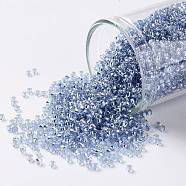 TOHO Round Seed Beads, Japanese Seed Beads, (33) Silver Lined Light Sapphire, 15/0, 1.5mm, Hole: 0.7mm, about 3000pcs/bottle, 10g/bottle(SEED-JPTR15-0033)