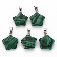 Star Dyed Synthetic Malachite Pendants, with Platinum Tone Brass Findings, 22~23x20~24x5~7mm, Hole: 2x7mm(X-G-Q367-02)