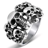 Alloy Finger Rings, Skull, Antique Silver, US Size 9(18.9mm)(PW-WG36032-02)