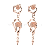 925 Sterling Silver Stud Earrings Findings, Flower, Rose Gold, 35x9.5mm, Pin: 0.6x11mm and 0.6mm(EJEW-B038-05RG)