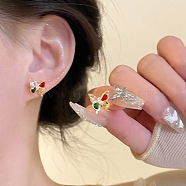 Alloy Rhinestone Stud Earrings for Women, with 925 Sterling Silver Pin, Butterfly, 18x12mm(WG29476-103)