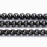 304 Stainless Steel Venetian Chains/Box Chains, Unwelded, with Spool, Electrophoresis Black, 1.5x1.5mm, about 32.8 Feet(10m)/roll(CHS-H016-02B-10M)