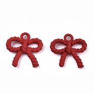 UV Plated Alloy Charms, Spray Painted, Cadmium Free & Lead Free, Twist Bowknot, FireBrick, 13x12x3mm, Hole: 1.4mm(PALLOY-S181-032E-RS)