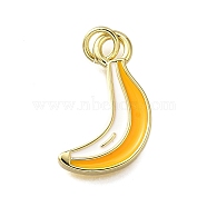 Brass Enamel Pendants, Rack Plating, Long-Lasting Plated,  Lead Free & Cadmium Free, Real 18K Gold Plated, Banana, 20x12.5x2mm, Hole: 3mm(KK-B136-07G-05)