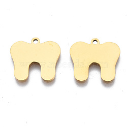 Ion Plating(IP) 201 Stainless Steel Pendants, Laser Cut, Tooth, Golden, 14x15x1mm, Hole: 1.4mm(STAS-T044-244G)