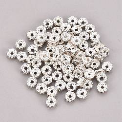 Middle East Rhinestone Spacer Spacer, Clear, Brass, Silver Color Plated, Nickel Free, Size: about 4mm in diameter, 2mm thick, hole: 1mm(X-RSB031NF-01)