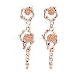 925 Sterling Silver Stud Earrings Findings, Flower, Rose Gold, 35x9.5mm, Pin: 0.6x11mm and 0.6mm(EJEW-B038-05RG)