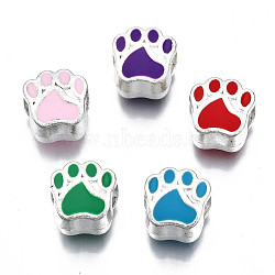 Alloy Enamel European Beads, Large Hole Beads, Cadmium Free & Lead Free, Silver, Bear Paw Prints, Mixed Color, 11x11x7.5mm, Hole: 4.5mm(MPDL-T005-003-RS)