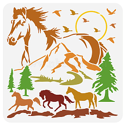 PET Hollow Out Drawing Painting Stencils, for DIY Scrapbook, Photo Album, Horse Pattern, 30x30cm(DIY-WH0391-0111)