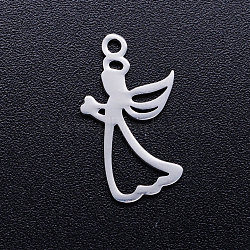 304 Stainless Steel Hollow Pendants, Laser Cut, Praying Angel, Stainless Steel Color, 18x10x1mm, Hole: 1.5mm(A-STAS-Q201-JN312-1)