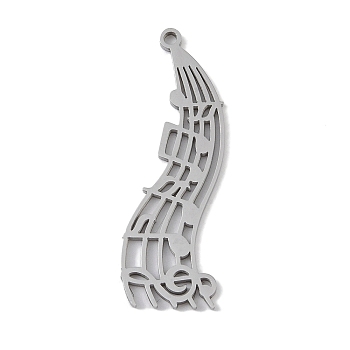 304 Stainless Steel Pendants, Laser Cut, Hollow Musical Note Waterfall Charm, Stainless Steel Color, 36x12x1mm, Hole: 1mm