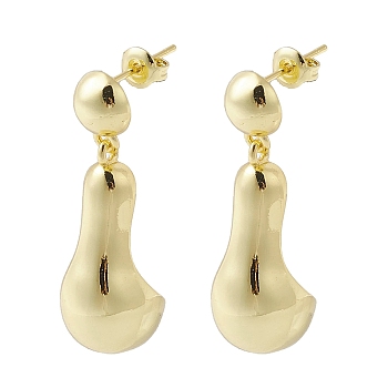 Brass Dangle Stud Earrings, Teardrop, Real 18K Gold Plated, 32.5x10.5mm