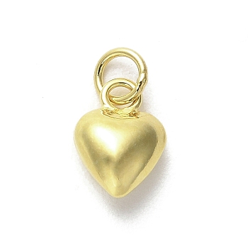 925 Sterling Silver Pendants, Heart Charms with Jump Rings, Golden, 8x6x3mm, Hole: 2mm