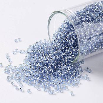 TOHO Round Seed Beads, Japanese Seed Beads, (33) Silver Lined Light Sapphire, 15/0, 1.5mm, Hole: 0.7mm, about 3000pcs/bottle, 10g/bottle