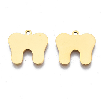 Ion Plating(IP) 201 Stainless Steel Pendants, Laser Cut, Tooth, Golden, 14x15x1mm, Hole: 1.4mm