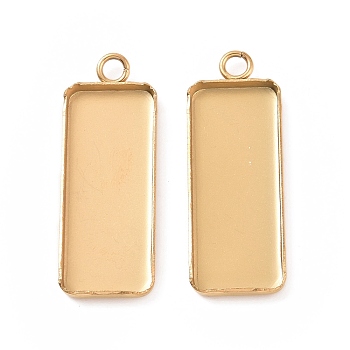 Ion Plating(IP) 304 Stainless Steel Pendant Cabochon Settings, Plain Edge Bezel Cups, Rectangle, Golden, Tray: 10x25mm, 30x11x2mm, Hole: 2.4mm
