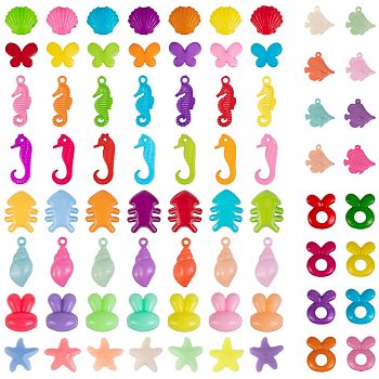 Opaque Acrylic Beads & Pendants, Mixed Shape, Mixed Color, 14x10.8x3cm, total: 208pcs/box