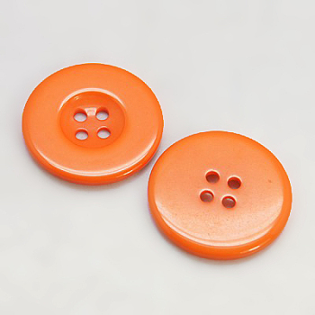 Resin Buttons, Dyed, Flat Round, Dark Orange, 15x2.5mm
