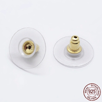 925 Sterling Silver Ear Nuts, with 925 Stamp, Golden, 6.5x12mm, Hole: 0.8mm