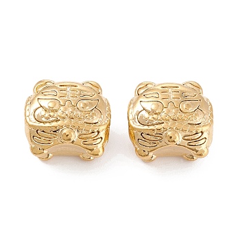 Ion Plating(IP) Brass European Beads, Long-Lasting Plated, Tiger, Real 18K Gold Plated, 16x16.5x9mm, Hole: 4.5mm