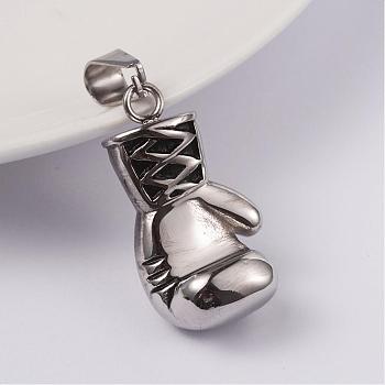 316 Surgical Stainless Steel Pendants, Boxing Gloves, Gym Charms, Antique Silver, 30x15x12mm, Hole: 5x8mm