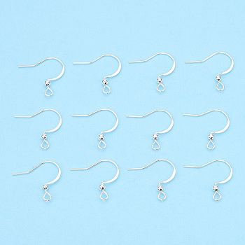 Long-Lasting Plated Brass French Hooks with Coil and Ball, Flat Ear Wire, with Horizontal Loop, 925 Sterling Silver Plated, 19x3mm, Hole: 2mm, Pin: 0.7mm