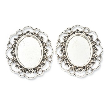 Alloy Cabochon Settings, Cadmium Free & Lead Free, Flower, Antique Silver, 41x35x3mm, Hole: 0.7mm, Tray: 24x18mm