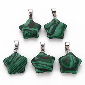 Star Dyed Synthetic Malachite Pendants, with Platinum Tone Brass Findings, 22~23x20~24x5~7mm, Hole: 2x7mm