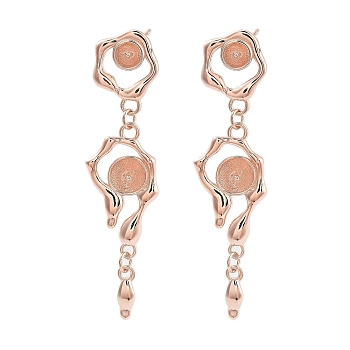 925 Sterling Silver Stud Earrings Findings, Flower, Rose Gold, 35x9.5mm, Pin: 0.6x11mm and 0.6mm