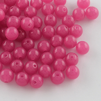 Imitation Jade Acrylic Beads, Round, Hot Pink, 12mm, Hole: 2mm, about 500pcs/500g