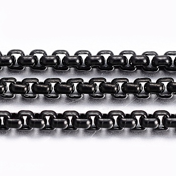 304 Stainless Steel Venetian Chains/Box Chains, Unwelded, with Spool, Electrophoresis Black, 1.5x1.5mm, about 32.8 Feet(10m)/roll