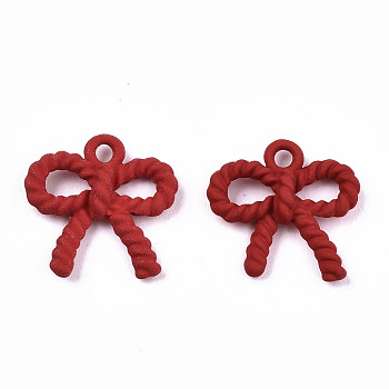 UV Plated Alloy Charms, Spray Painted, Cadmium Free & Lead Free, Twist Bowknot, FireBrick, 13x12x3mm, Hole: 1.4mm