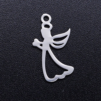 304 Stainless Steel Hollow Pendants, Laser Cut, Praying Angel, Stainless Steel Color, 18x10x1mm, Hole: 1.5mm