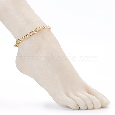 Brass Textured Paperclip Chain Anklets(AJEW-AN00416)-4