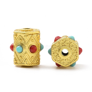 Matte Gold Color Colorful Hexagon Brass+Resin Beads