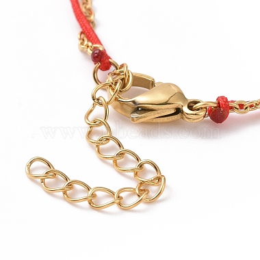 Bracelet plaqué or 304 coeur en acier inoxydable avec breloques en perles de verre pour femme(STAS-E154-05G-02)-4