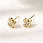 Paw Print Brass Micro Pave Clear Cubic Zirconia Stud Earrings, Pave Cluster Earring, Cadmium Free & Lead Free, Long-Lasting Plated, Rack Plating, Real 18K Gold Plated, 8x7.5mm(EJEW-C186-04G)