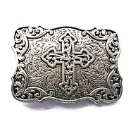 Alloy Rectangle with Cross Belt Buckles, Belt Fastener, Antique Silver, 65x90mm(RELI-PW0001-115)