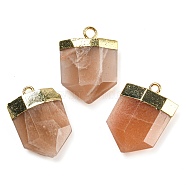 Natural Sunstone Pendants, Faceted Bullet Charms with Rack Plating Golden Plated Brass Findings, 24.5~25x16~16.5x7~7.5mm, Hole: 2.3mm(G-M431-05G-06)