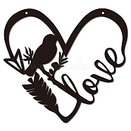 Iron Wall Hanging Decorative, with Screws, Bird & Heart, Metal Wall Art Ornament for Home, Electrophoresis Black, 260x282mm(HJEW-WH0013-071)