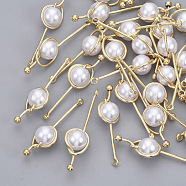 ABS Plastic Imitation Pearl Pendants, with Real 18K Gold Plated Brass Findings, Nickel Free, White, 36x10x8mm, Hole: 1.5mm(X-KK-S354-009-NF)