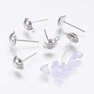 Iron Stud Earring Findings, with Loop and Plastic Ear Nuts/Earring Backs, Platinum, 6mm, Hole: 1mm, Pin: 1mm(IFIN-F136-6mm-08P)