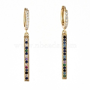 Hoop Earrings, Dangle Earrings, with Brass Micro Pave Cubic Zirconia Pendants, Bar, with Cardboard Box, Golden, 43mm(EJEW-JE03863-07)